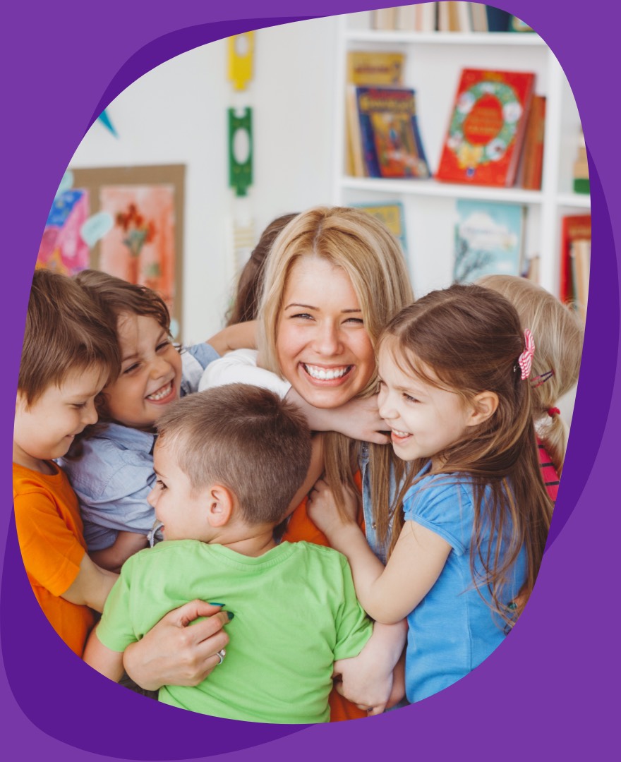 teacher and kids happy in class